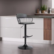 Nash Adjustable Black Wood Bar Stool in Gray Faux Leather with Black Metal - Furniture City (CA)l