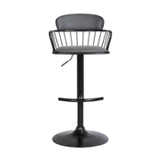 Nash Adjustable Black Wood Bar Stool in Gray Faux Leather with Black Metal - Furniture City (CA)l