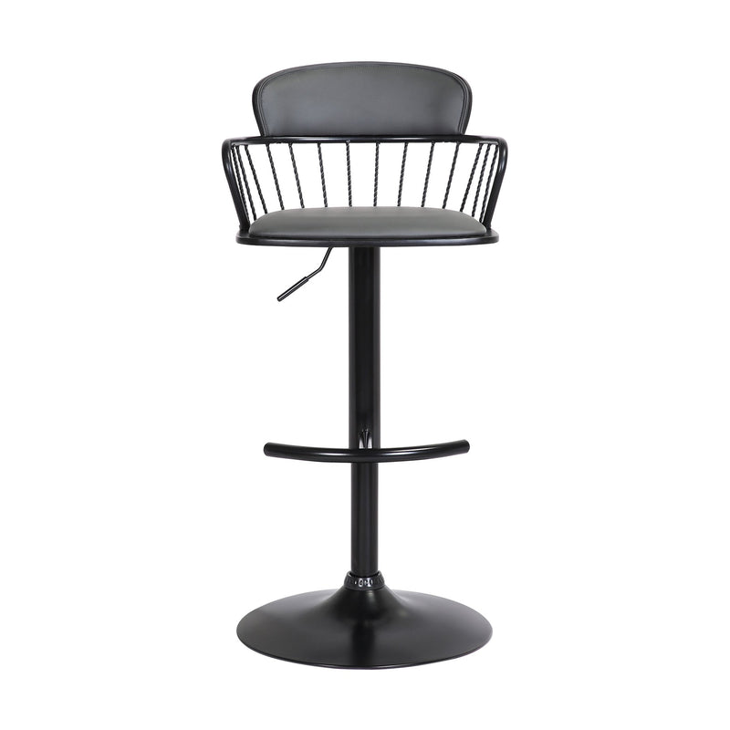 Nash Adjustable Black Wood Bar Stool in Gray Faux Leather with Black Metal - Furniture City (CA)l
