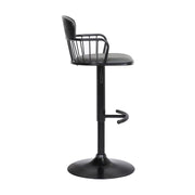 Nash Adjustable Black Wood Bar Stool in Gray Faux Leather with Black Metal - Furniture City (CA)l