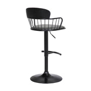 Nash Adjustable Black Wood Bar Stool in Gray Faux Leather with Black Metal - Furniture City (CA)l