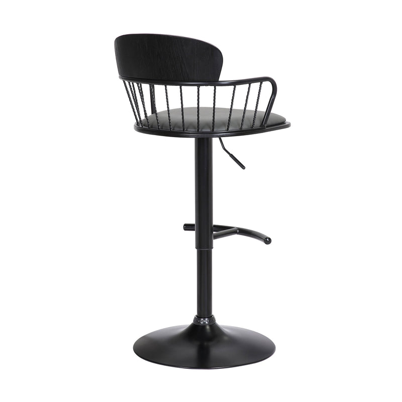 Nash Adjustable Black Wood Bar Stool in Gray Faux Leather with Black Metal - Furniture City (CA)l