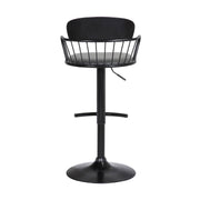 Nash Adjustable Black Wood Bar Stool in Gray Faux Leather with Black Metal - Furniture City (CA)l