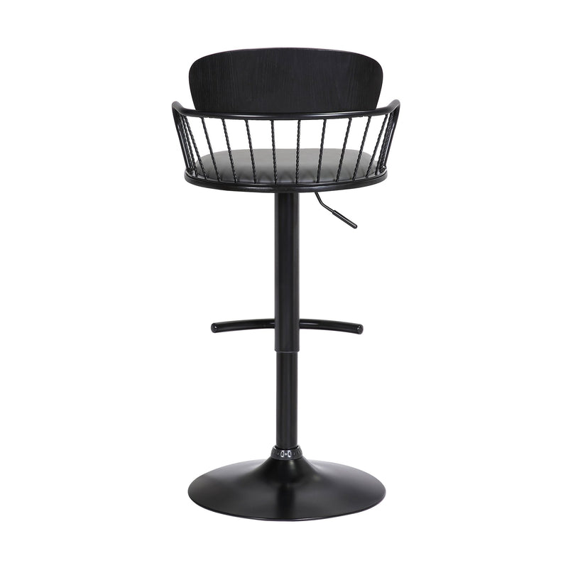 Nash Adjustable Black Wood Bar Stool in Gray Faux Leather with Black Metal - Furniture City (CA)l