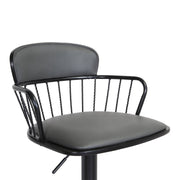 Nash Adjustable Black Wood Bar Stool in Gray Faux Leather with Black Metal - Furniture City (CA)l