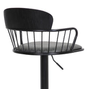 Nash Adjustable Black Wood Bar Stool in Gray Faux Leather with Black Metal - Furniture City (CA)l