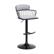 Nash Adjustable Black Wood Bar Stool in Light Gray Fabric with Black Metal - Furniture City (CA)l
