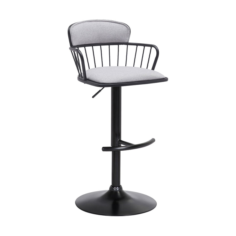 Nash Adjustable Black Wood Bar Stool in Light Gray Fabric with Black Metal - Furniture City (CA)l