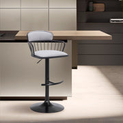 Nash Adjustable Black Wood Bar Stool in Light Gray Fabric with Black Metal - Furniture City (CA)l