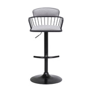 Nash Adjustable Black Wood Bar Stool in Light Gray Fabric with Black Metal - Furniture City (CA)l