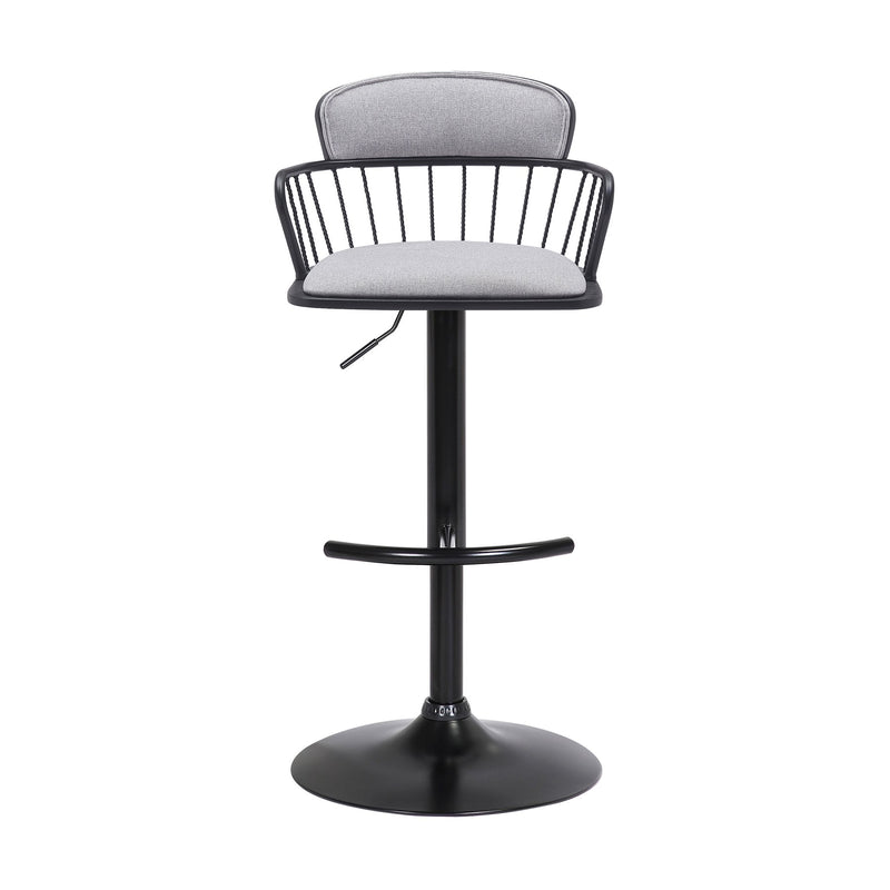 Nash Adjustable Black Wood Bar Stool in Light Gray Fabric with Black Metal - Furniture City (CA)l
