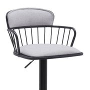 Nash Adjustable Black Wood Bar Stool in Light Gray Fabric with Black Metal - Furniture City (CA)l