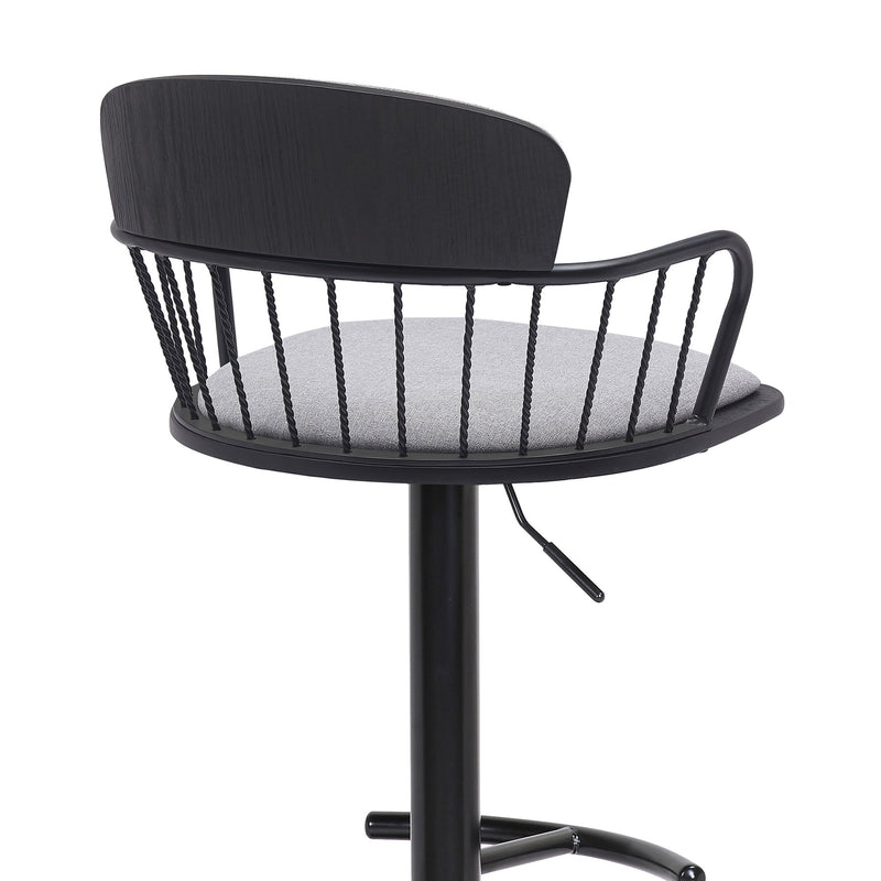 Nash Adjustable Black Wood Bar Stool in Light Gray Fabric with Black Metal - Furniture City (CA)l