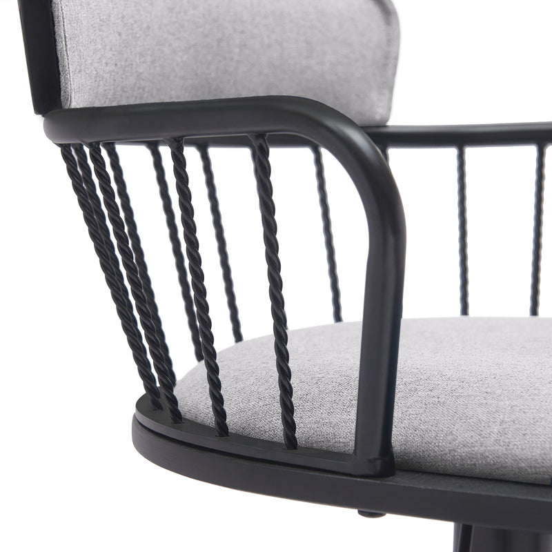 Nash Adjustable Black Wood Bar Stool in Light Gray Fabric with Black Metal - Furniture City (CA)l