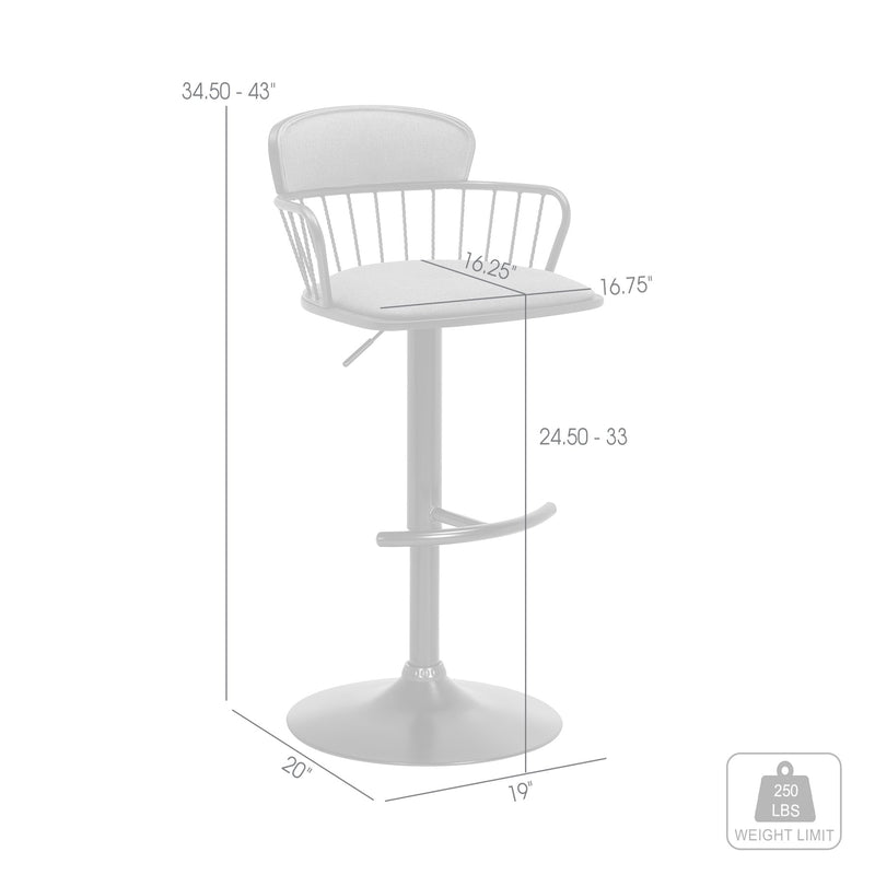 Nash Adjustable Black Wood Bar Stool in Light Gray Fabric with Black Metal - Furniture City (CA)l