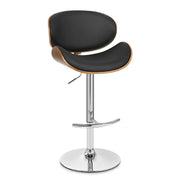 Naples Black Faux Leather Adjustable Height Swivel Walnut Wood and Chrome Base Bar Stool - Furniture City (CA)l
