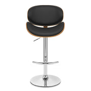 Naples Black Faux Leather Adjustable Height Swivel Walnut Wood and Chrome Base Bar Stool - Furniture City (CA)l