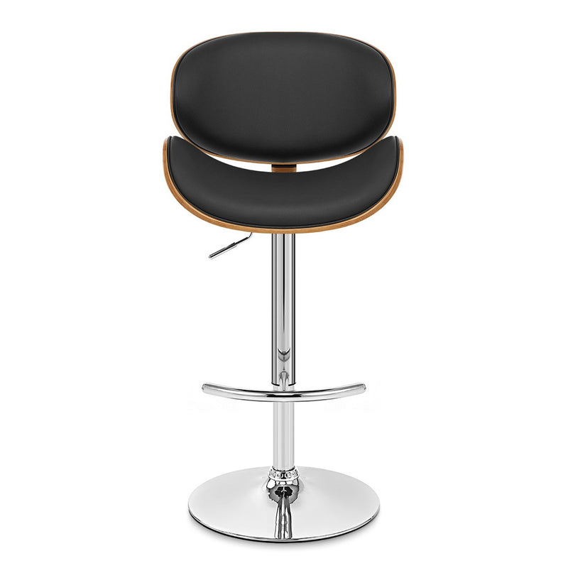 Naples Black Faux Leather Adjustable Height Swivel Walnut Wood and Chrome Base Bar Stool - Furniture City (CA)l