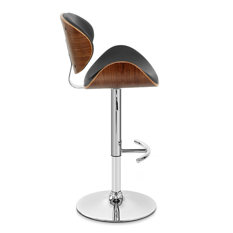 Naples Black Faux Leather Adjustable Height Swivel Walnut Wood and Chrome Base Bar Stool - Furniture City (CA)l