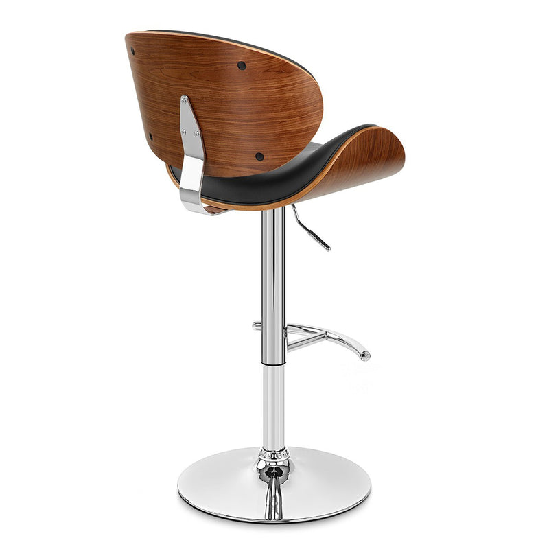 Naples Black Faux Leather Adjustable Height Swivel Walnut Wood and Chrome Base Bar Stool - Furniture City (CA)l