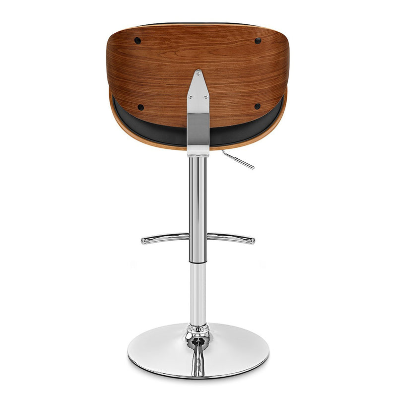 Naples Black Faux Leather Adjustable Height Swivel Walnut Wood and Chrome Base Bar Stool - Furniture City (CA)l