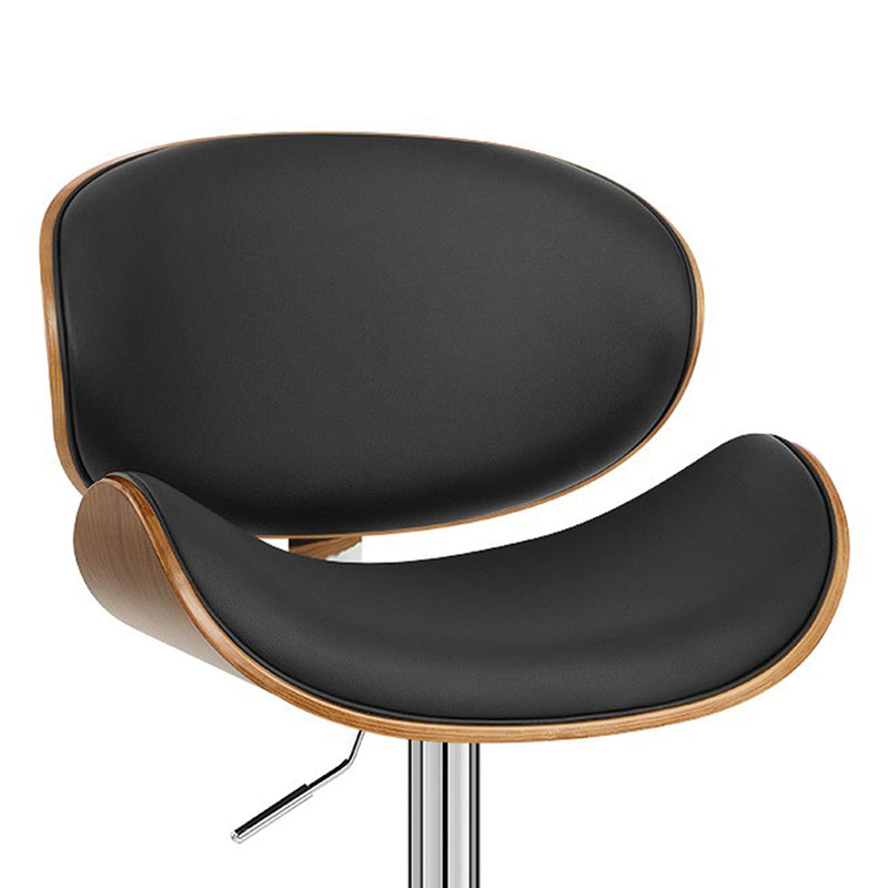 Naples Black Faux Leather Adjustable Height Swivel Walnut Wood and Chrome Base Bar Stool - Furniture City (CA)l