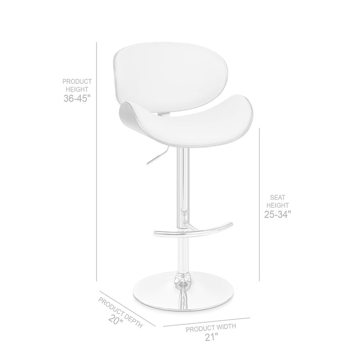 Naples Black Faux Leather Adjustable Height Swivel Walnut Wood and Chrome Base Bar Stool