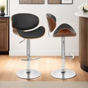 Naples Black Faux Leather Adjustable Height Swivel Walnut Wood and Chrome Base Bar Stool - Furniture City (CA)l