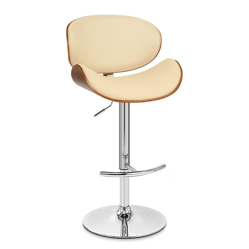 Naples Cream Faux Leather Adjustable Height Swivel Walnut Wood and Chrome Base Bar Stool - Furniture City (CA)l