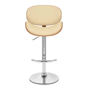 Naples Cream Faux Leather Adjustable Height Swivel Walnut Wood and Chrome Base Bar Stool - Furniture City (CA)l