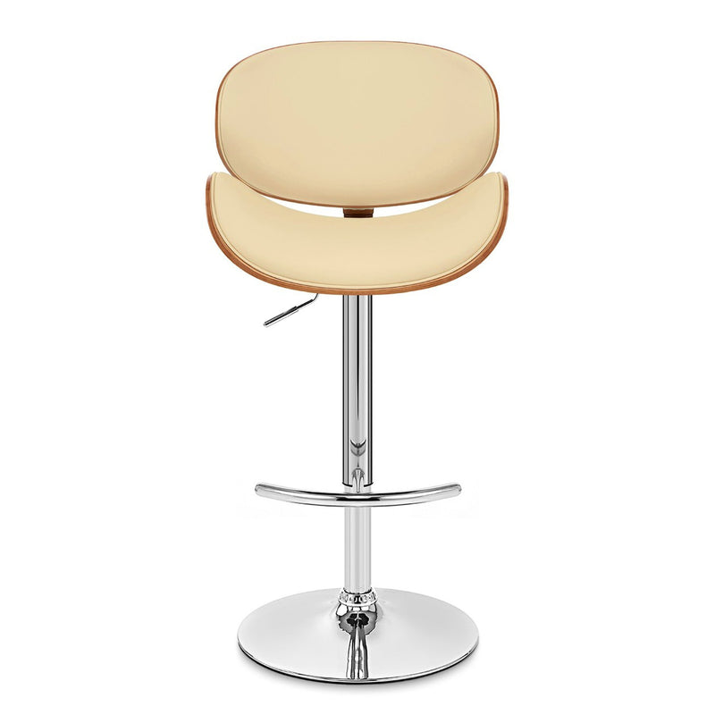 Naples Cream Faux Leather Adjustable Height Swivel Walnut Wood and Chrome Base Bar Stool - Furniture City (CA)l