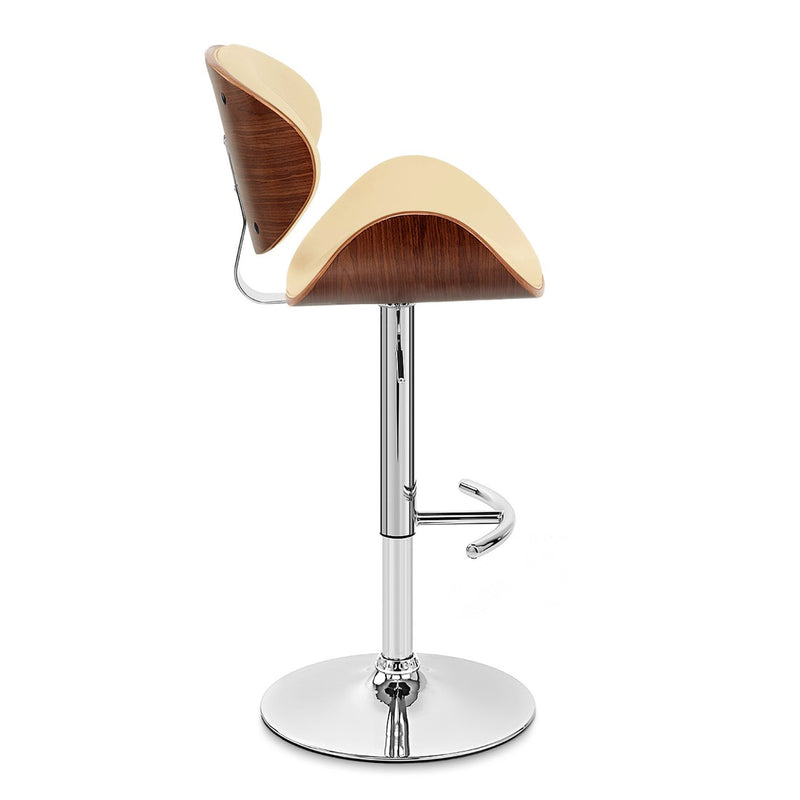 Naples Cream Faux Leather Adjustable Height Swivel Walnut Wood and Chrome Base Bar Stool - Furniture City (CA)l