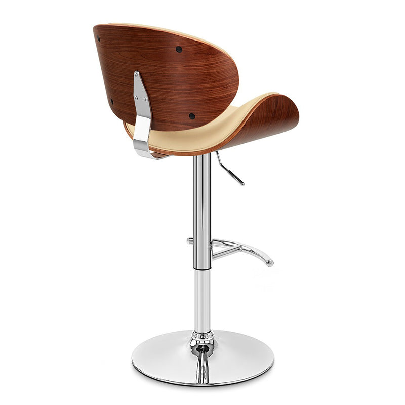 Naples Cream Faux Leather Adjustable Height Swivel Walnut Wood and Chrome Base Bar Stool - Furniture City (CA)l