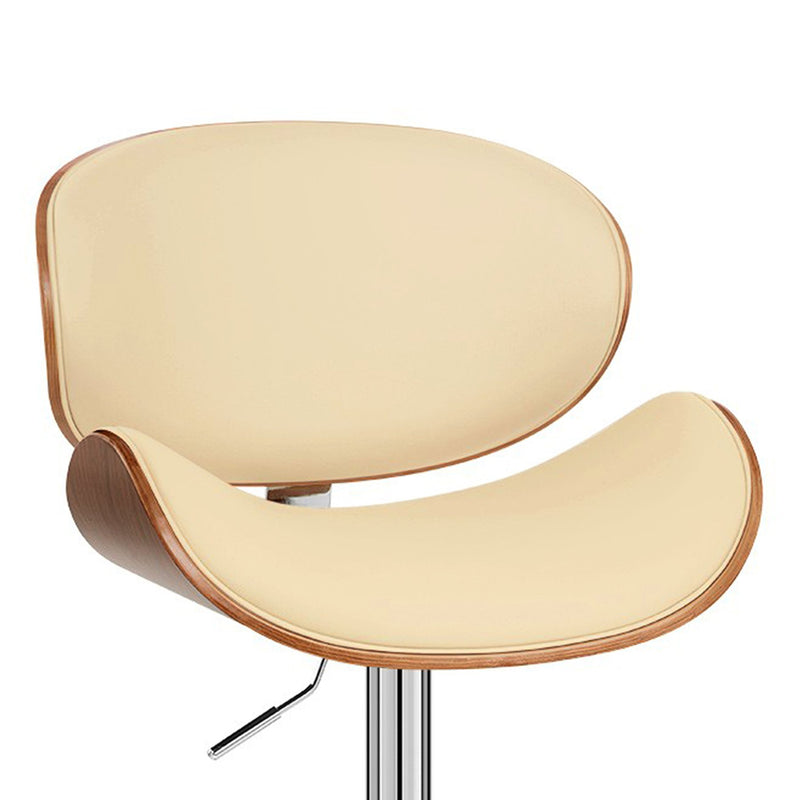 Naples Cream Faux Leather Adjustable Height Swivel Walnut Wood and Chrome Base Bar Stool - Furniture City (CA)l