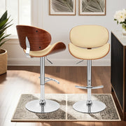 Naples Cream Faux Leather Adjustable Height Swivel Walnut Wood and Chrome Base Bar Stool - Furniture City (CA)l