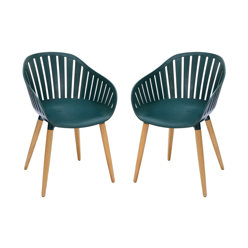 Nassau Outdoor Green Dining Chair with Eucalyptus Wood Legs - Set of 2 - Furniture City (CA)l
