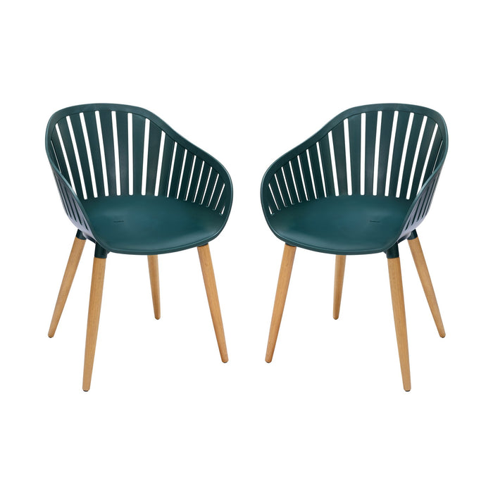 Nassau Outdoor Green Dining Chair with Eucalyptus Wood Legs - Set of 2