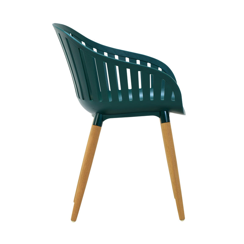 Nassau Outdoor Green Dining Chair with Eucalyptus Wood Legs - Set of 2 - Furniture City (CA)l