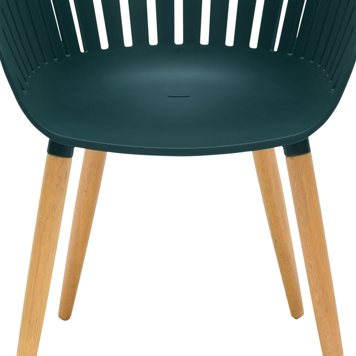 Nassau Outdoor Green Dining Chair with Eucalyptus Wood Legs - Set of 2