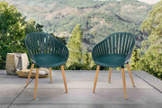Nassau Outdoor Green Dining Chair with Eucalyptus Wood Legs - Set of 2 - Furniture City (CA)l
