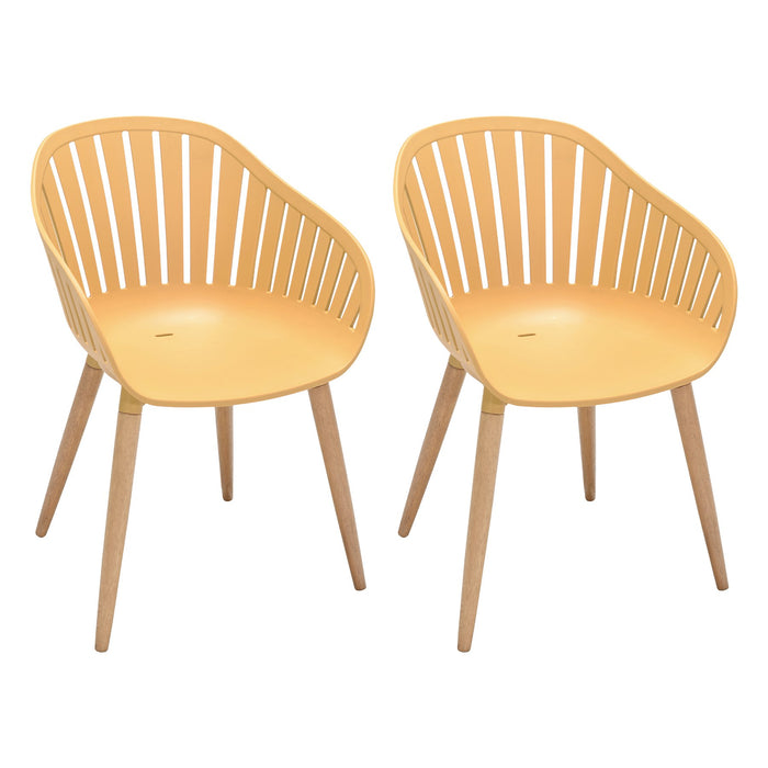 Nassau Outdoor Arm Dining Chairs in Honey Yellow Finish with Wood legs- Set of 2