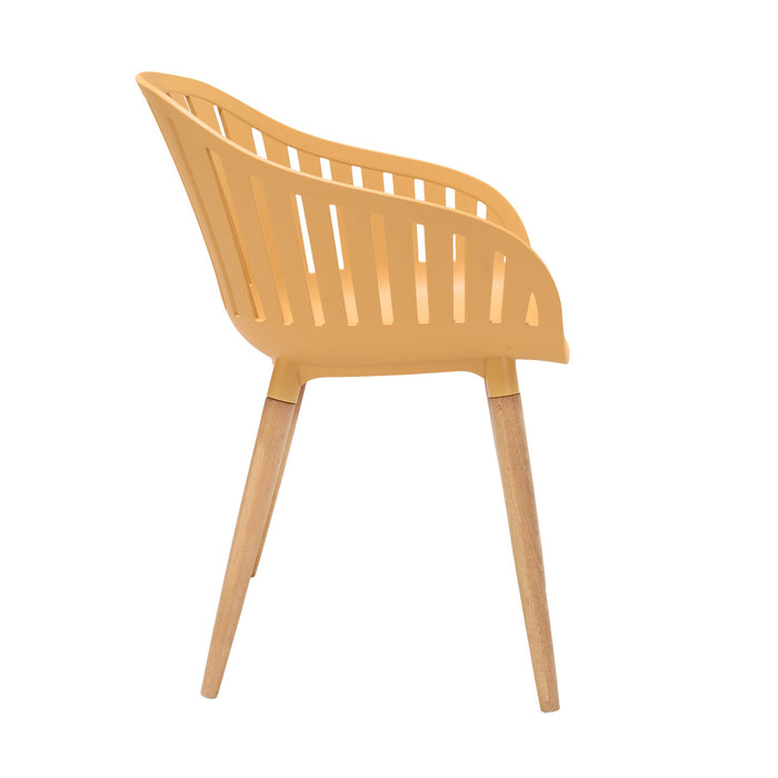 Nassau Outdoor Arm Dining Chairs in Honey Yellow Finish with Wood legs- Set of 2