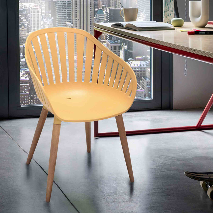 Nassau Outdoor Arm Dining Chairs in Honey Yellow Finish with Wood legs- Set of 2