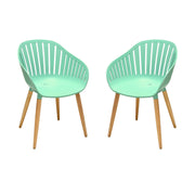 Nassau Outdoor Mint Green Dining Chair with Eucalyptus Wood Legs - Set of 2 - Furniture City (CA)l