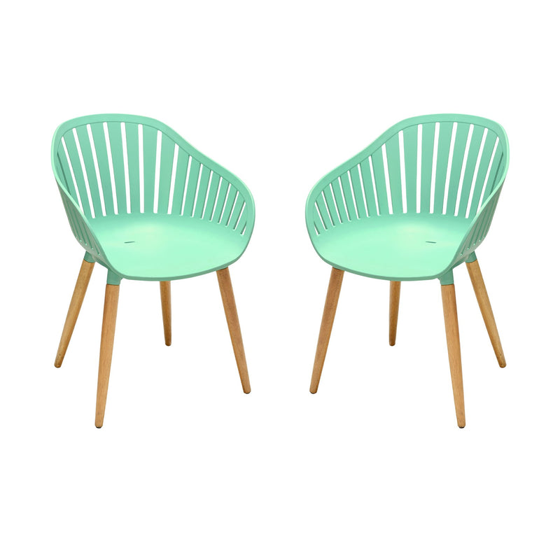 Nassau Outdoor Mint Green Dining Chair with Eucalyptus Wood Legs - Set of 2 - Furniture City (CA)l