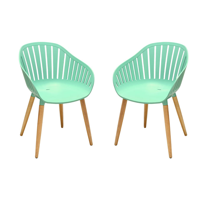 Nassau Outdoor Mint Green Dining Chair with Eucalyptus Wood Legs - Set of 2