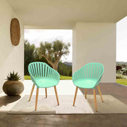 Nassau Outdoor Mint Green Dining Chair with Eucalyptus Wood Legs - Set of 2 - Furniture City (CA)l