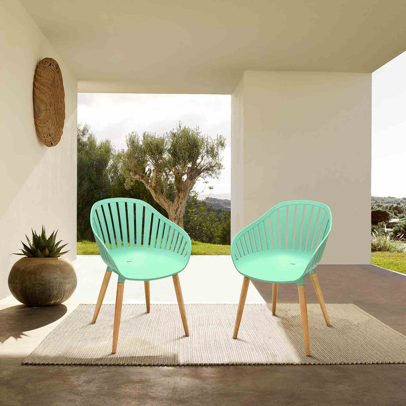 Nassau Outdoor Mint Green Dining Chair with Eucalyptus Wood Legs - Set of 2 - Furniture City (CA)l