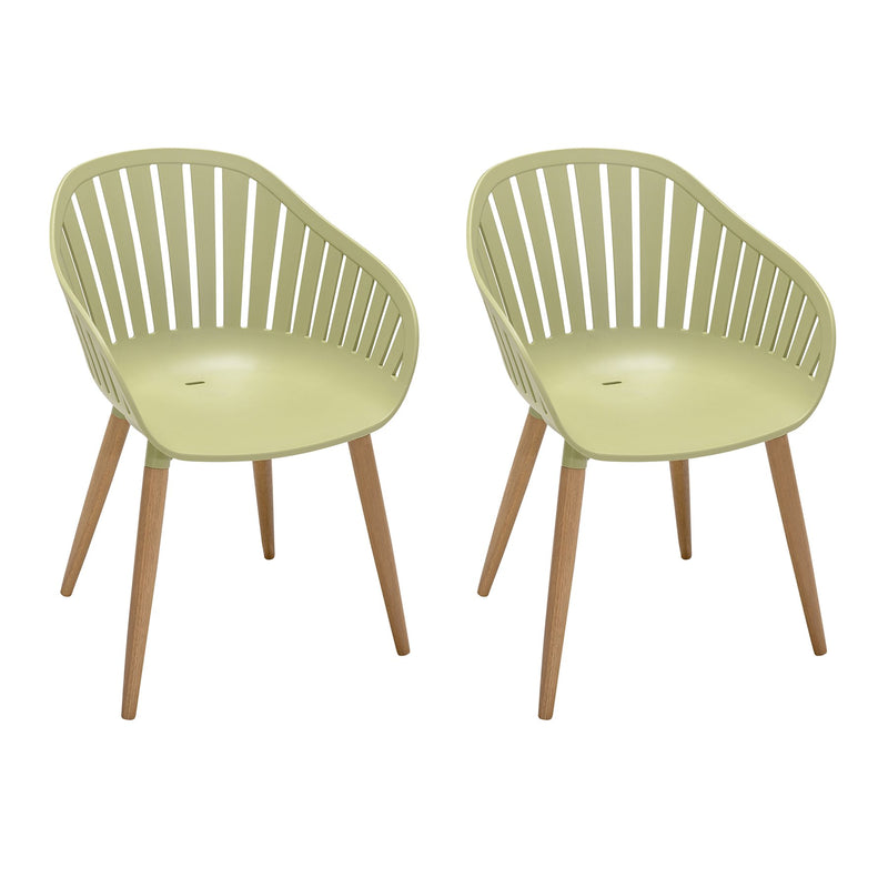 Nassau Outdoor Arm Dining Chairs in Sage Green Finish with Wood legs- Set of 2 - Furniture City (CA)l