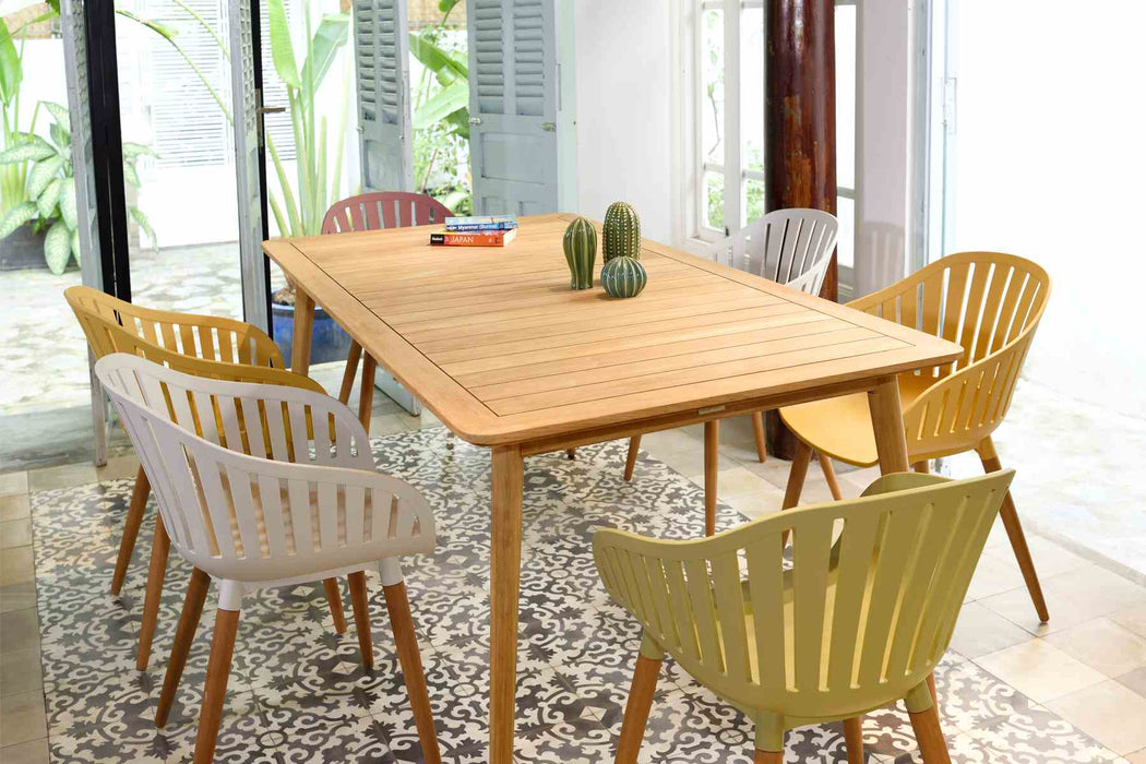 Nassau Outdoor Arm Dining Chairs in Sand Taupe Finish with Wood legs- Set of 2